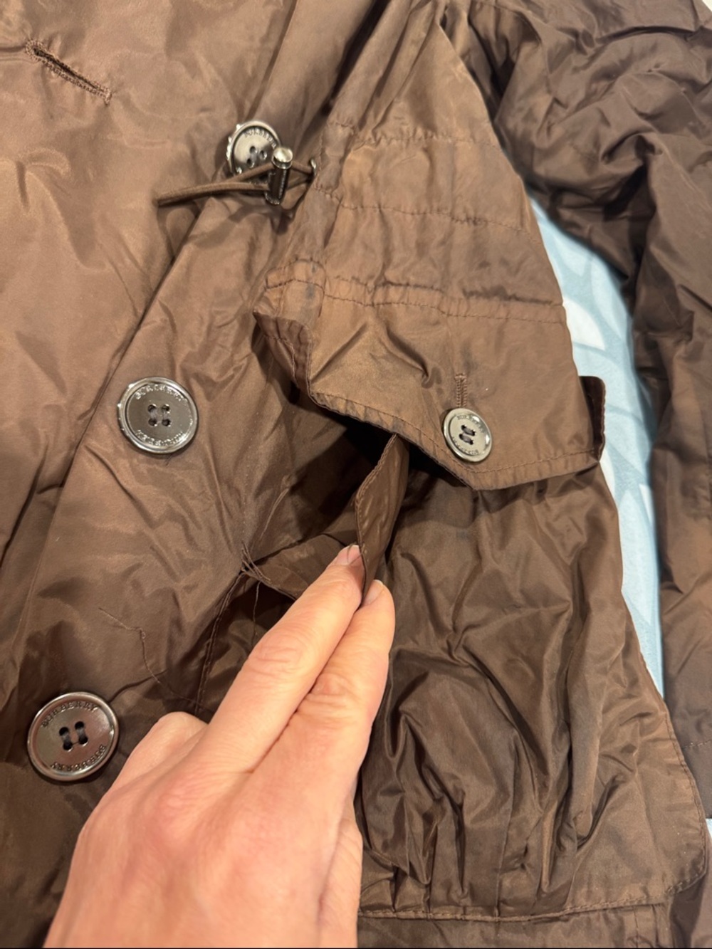 Burberry Brown Double Breasted Nylon Rain Coat Size 6 - Picture 10 of 11